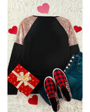 Azura Exchange Plaid Print Sequin Patchwork Long Sleeve Top - S