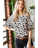 Azura Exchange Leopard Print Ruffle Trim Blouse - S