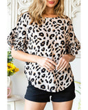 Azura Exchange Leopard Print Ruffle Trim Blouse - S