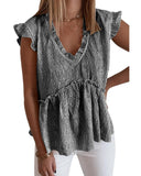 Azura Exchange Metallic Crinkle Blouse with Frilled V Neck - XL