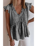 Azura Exchange Metallic Crinkle Blouse with Frilled V Neck - XL