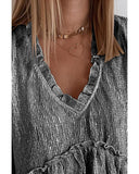 Azura Exchange Metallic Crinkle Blouse with Frilled V Neck - XL