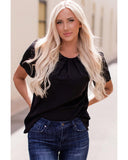 Azura Exchange Pleated Keyhole Short Sleeve T-Shirt - M