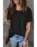 Azura Exchange Pleated Keyhole Short Sleeve T-Shirt - M