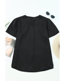 Azura Exchange Pleated Keyhole Short Sleeve T-Shirt - M