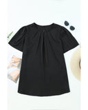 Azura Exchange Pleated Keyhole Short Sleeve T-Shirt - M