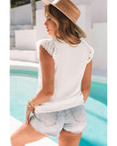 Azura Exchange Layered Laser Cut Flutter Shoulder V Neck Top - M