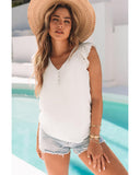 Azura Exchange Layered Laser Cut Flutter Shoulder V Neck Top - M