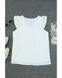 Azura Exchange Layered Laser Cut Flutter Shoulder V Neck Top - M