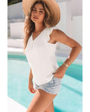 Azura Exchange Layered Laser Cut Flutter Shoulder V Neck Top - M