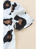 Azura Exchange Leopard Print Ruched Short Sleeve Blouse - S