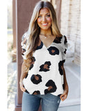 Azura Exchange Leopard Print Ruched Short Sleeve Blouse - S