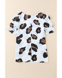 Azura Exchange Leopard Print Ruched Short Sleeve Blouse - S