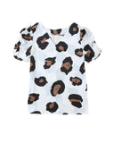 Azura Exchange Leopard Print Ruched Short Sleeve Blouse - S