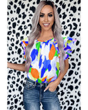 Azura Exchange Abstract Pattern Ruffle Short Sleeves Blouse - M