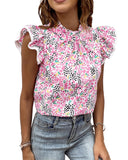 Azura Exchange High Neck Flutter Sleeves Top - S