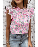 Azura Exchange High Neck Flutter Sleeves Top - S