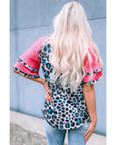 Azura Exchange Layered Ruffle Sleeves Patchwork Leopard Print Blouse - M