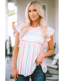 Azura Exchange Stripe Print Textured Knit Babydoll Blouse - M