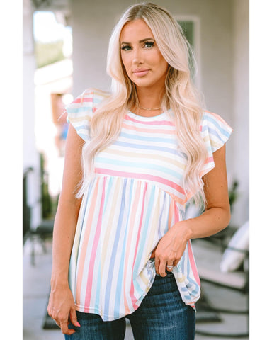 Azura Exchange Stripe Print Textured Knit Babydoll Blouse - M