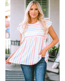 Azura Exchange Stripe Print Textured Knit Babydoll Blouse - M