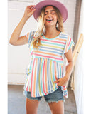 Azura Exchange Stripe Print Textured Knit Babydoll Blouse - M