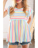 Azura Exchange Stripe Print Textured Knit Babydoll Blouse - M