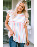 Azura Exchange Stripe Print Textured Knit Babydoll Blouse - M