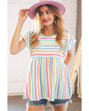 Azura Exchange Stripe Print Textured Knit Babydoll Blouse - M