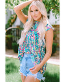 Azura Exchange Abstract Print Tie V Neck Peplum Blouse - XL