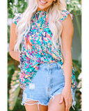 Azura Exchange Abstract Print Tie V Neck Peplum Blouse - XL