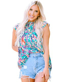 Azura Exchange Abstract Print Tie V Neck Peplum Blouse - XL