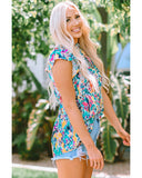 Azura Exchange Abstract Print Tie V Neck Peplum Blouse - XL