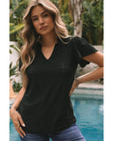 Azura Exchange Eyelet Lace V Neck Flutter Blouse - S