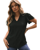 Azura Exchange Eyelet Lace V Neck Flutter Blouse - S