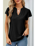 Azura Exchange Eyelet Lace V Neck Flutter Blouse - S