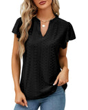 Azura Exchange Eyelet Lace V Neck Flutter Blouse - S