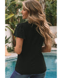 Azura Exchange Eyelet Lace V Neck Flutter Blouse - S