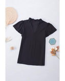 Azura Exchange Eyelet Lace V Neck Flutter Blouse - S