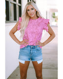 Azura Exchange Frill Neck Flutter Sleeve Blouse - M