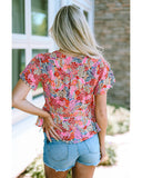 Azura Exchange Floral Print Flutter Peplum Blouse - M