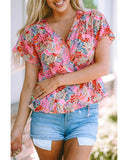 Azura Exchange Floral Print Flutter Peplum Blouse - M