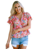 Azura Exchange Floral Print Flutter Peplum Blouse - M