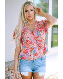 Azura Exchange Floral Print Flutter Peplum Blouse - M