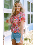 Azura Exchange Floral Print Flutter Peplum Blouse - M