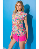 Azura Exchange Abstract Striped Patchwork Ruffled Blouse - L