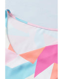 Azura Exchange Geometric Print V-Neck Pleated Cap Sleeve Top - S