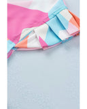 Azura Exchange Geometric Print V-Neck Pleated Cap Sleeve Top - S