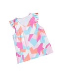 Azura Exchange Geometric Print V-Neck Pleated Cap Sleeve Top - S