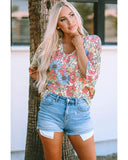 Azura Exchange Floral Print V Neck Half Sleeve Blouse - L